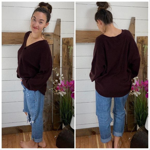 Topshop Sweaters - V Neck Sweater NWT Wool Blend M Long Sleeve Maroon